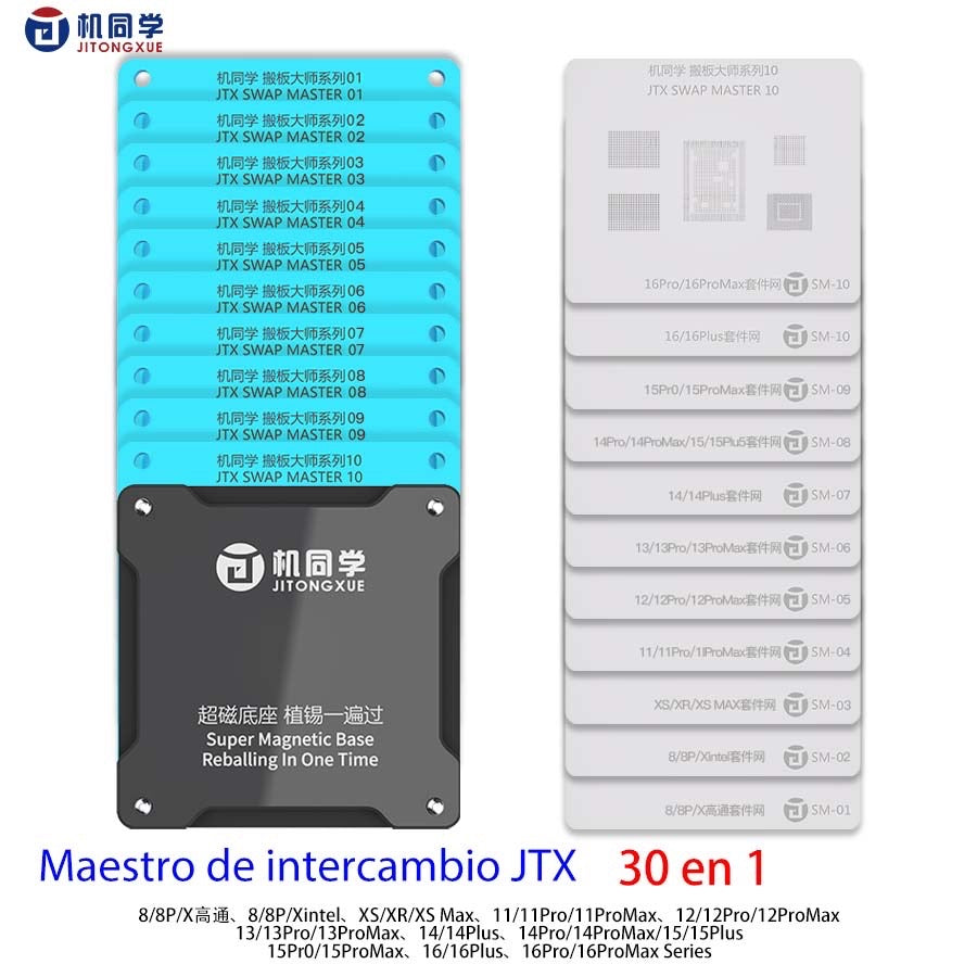 Plataforma de reballing de chips de placa de intercambio iP SET (10 modelos azules + 11 plantillas + 1 base)