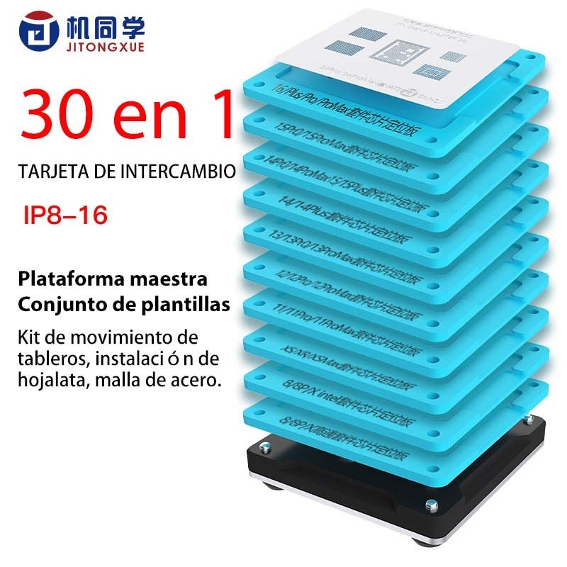 Plataforma de reballing de chips de placa de intercambio iP SET (10 modelos azules + 11 plantillas + 1 base)