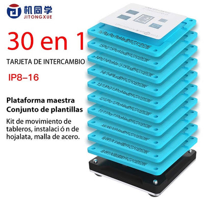Plataforma de reballing de chips de placa de intercambio iP SET (10 modelos azules + 11 plantillas + 1 base)