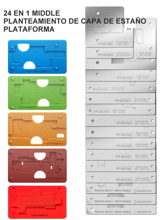 ZX-01 Plataforma de reballing de capa media de iPhone Silicon 18 en 1