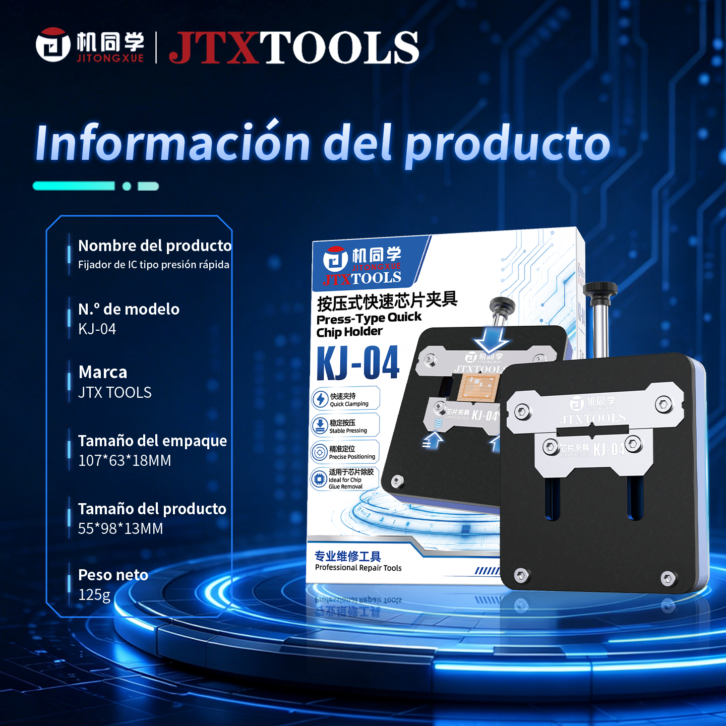 Soporte para chip JTX KJ-04 tipo prensa.